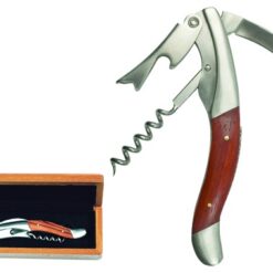 Michelangelo Waiter’s Corkscrew- Beechwood or Rosewood Handle – Natural Wood Box- Engrave