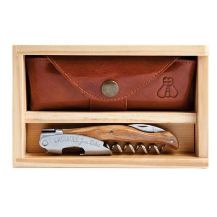 Laguiole Millésime Genuine Olivewood Set with Wood Box and Leather Pouch